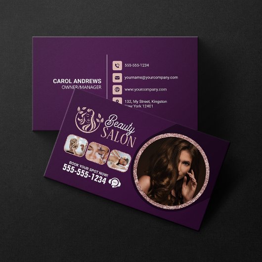 シックバラ金ゴールド美しいスパヘア爪、 ネイルメイクアップサロン 名刺