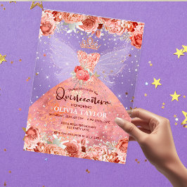 シックバラ金ゴールド赤面ドレスフローラキンセアニェラ アクリル招待状