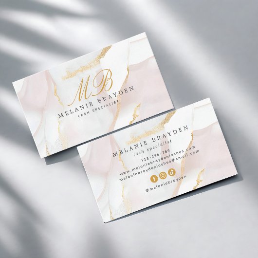 シックバラ金ゴールド赤面ピンクマーブルモノグラム 名刺