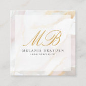 シックバラ金ゴールド赤面ピンクマーブルモノグラムQRコード スクエア名刺 (正面)