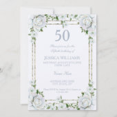 シックバラ&シルバー縁どフローラ50th誕生日 招待状 (正面)
