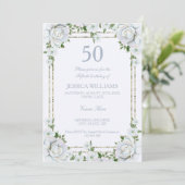 シックバラ&シルバー縁どフローラ50th誕生日 招待状 (スタンド正面)