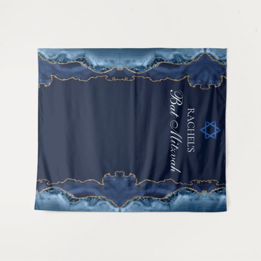 シックバルミツワーパーティーネイビーブルー金ゴールドフォトブース タペストリー (正面(横))