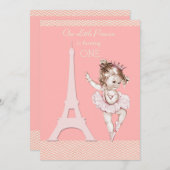 シックバレリーナエッフェルタワーシェブロン1st誕生日 招待状 (正面/裏面)
