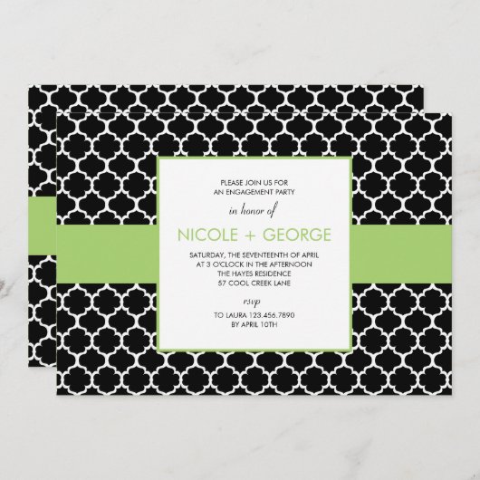 シックバンド汎用パーティの招待状(緑のリンゴ) 招待状 (正面/裏面)