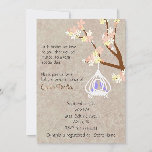 シックバードケージベビーシャワー招待状 招待状 (正面)