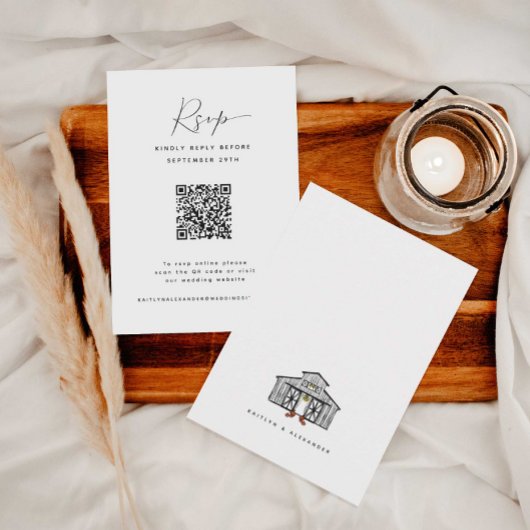 シックバーン |ミニマリストQRコードウェディングRSVPカード 出欠カード