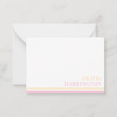 シックパステルイエローピンクストライプ縁ど ノートカード (正面)