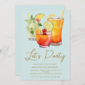 シックパステルカクテルパーティー誕生日 招待状 (正面/裏面)