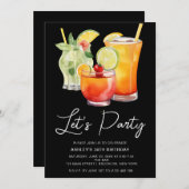 シックパステルカクテルパーティー誕生日 招待状 (正面/裏面)