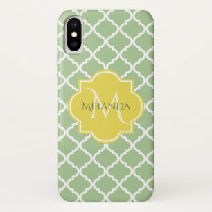 シックパステルグリーンクローバーイエローネームモノグラム iPhone X ケース