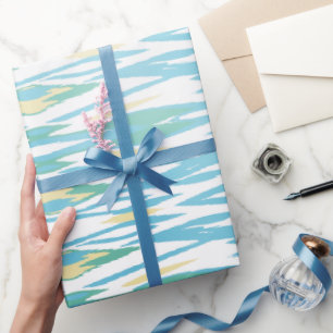 シックパステルターコイズ水色イカット模様 ラッピングペーパー