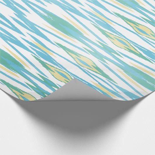 シックパステルターコイズ水色イカット模様 ラッピングペーパー (角)