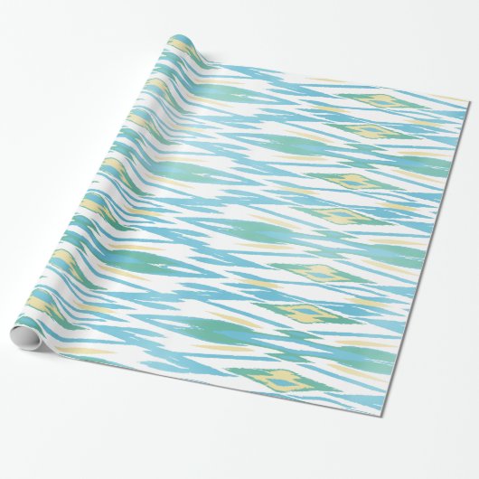 シックパステルターコイズ水色イカット模様 ラッピングペーパー (アンロールド)