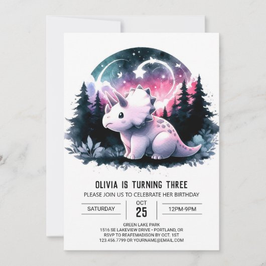 シックパステルディノパーティー誕生日招待状 招待状 (正面)