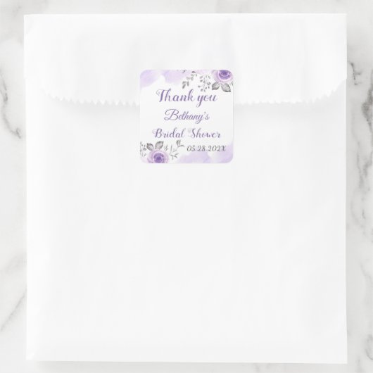 シックパステルパープルフローラブライダルシャワーサンキューユー スクエアシール (バッグ)
