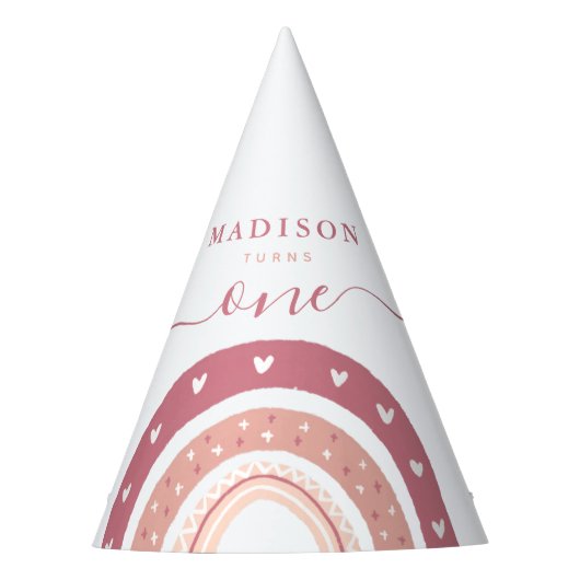 シックパステルピンクレインボーボホ誕生日 パーティーハット (正面)