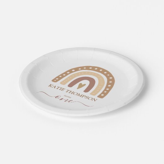 シックパステルブラウンレインボーボホファースト誕生日 ペーパープレート (アングル)