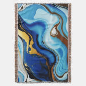 シックパステルブルー金ゴールドフェイク大理石 スローブランケット (正面縦)