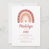シックパステルボホレインボーパターンファースト誕生日 招待状 (正面)