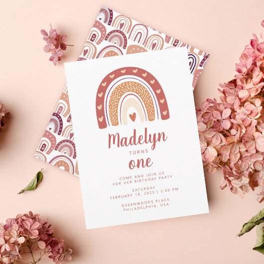 シックパステルボホレインボーパターンファースト誕生日 招待状