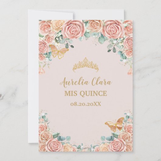 シックパステル赤面ピーチフローラバラキンセアニェラ 招待状 (裏面)