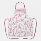 シックパフランスのリエッフェルタワーピンクパープルデザイン エプロン (正面)