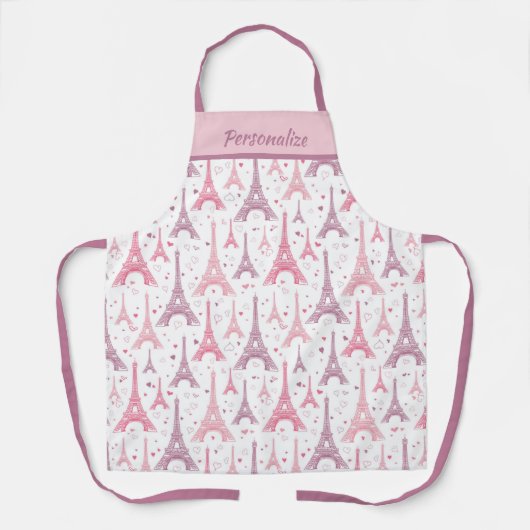 シックパフランスのリエッフェルタワーピンクパープルデザイン エプロン (正面)