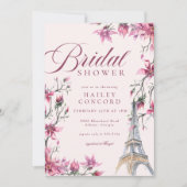 シックパリさくらんぼブロッサムピンクブライダルシャワー 招待状 (正面)