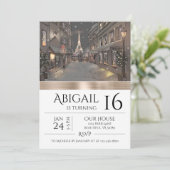 シックパリエッフェルタワー金ゴールドトレンディー誕生日 招待状 (スタンド正面)