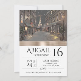 シックパリエッフェルタワー金ゴールドトレンディー誕生日 招待状