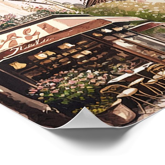 シックパリジャンカフェエッフェルタワーパリフランスシーン ポスター (角)