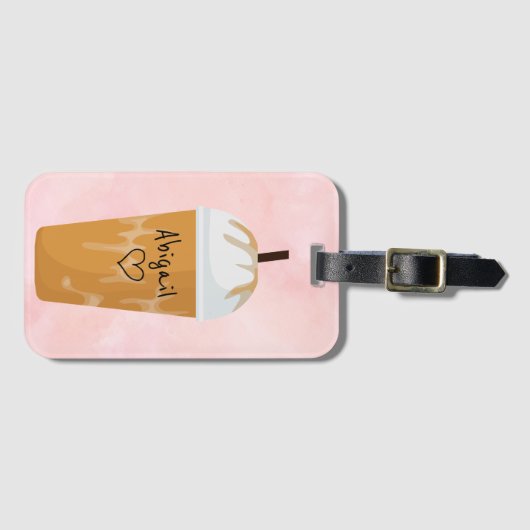 シックパーソナライズされたアイスコーヒートレンディーピンク ラゲッジタグ (正面横)