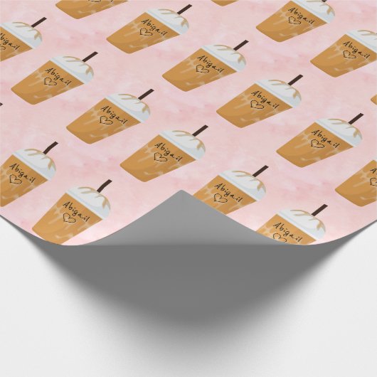 シックパーソナライズされたアイスコーヒートレンディーピンク ラッピングペーパー (角)