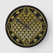 シックパーソナライズされたアールデコファンパターンモノグラム ラウンド壁時計 (正面)