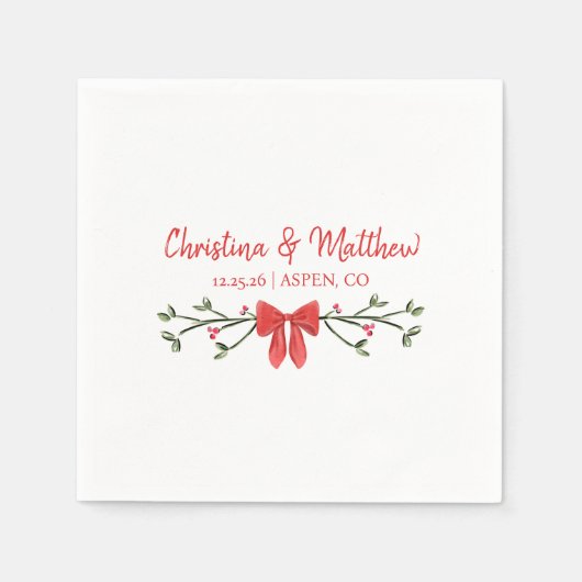 シックパーソナライズされたウィンターホリデークリスマ結婚ス スタンダードカクテルナプキン (正面)