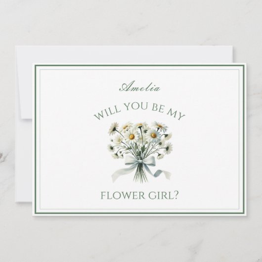 シックパーソナライズされたエレガントデイジーボウフラワーガール カード (正面)