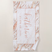 シックパーソナライズされたガーリーカッパーマーブルバラ金ゴールド ビーチタオル (正面)