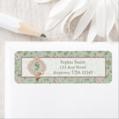 シックパーソナライズされたガーリーグリーンとピンクのフローラ ラベル (インサイチュ)