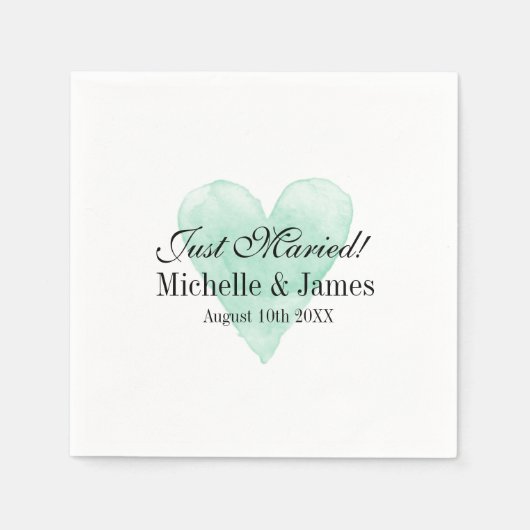 シックパーソナライズされたターコイズハート結婚のナプキン スタンダードカクテルナプキン (正面)