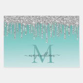 シックパーソナライズされたダスティブルーグリッタードリップスグラム ラッピングペーパーシート (正面3)