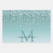 シックパーソナライズされたダスティブルーグリッタードリップスグラム ラッピングペーパーシート (正面2)