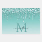 シックパーソナライズされたダスティブルーグリッタードリップスグラム ラッピングペーパーシート (正面)