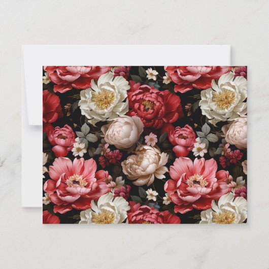 シックパーソナライズされたダーク牡丹フローラ ノートカード (裏面)
