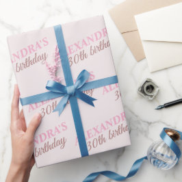 シックパーソナライズされたネームエイジ赤面ピンク誕生日 ラッピングペーパー