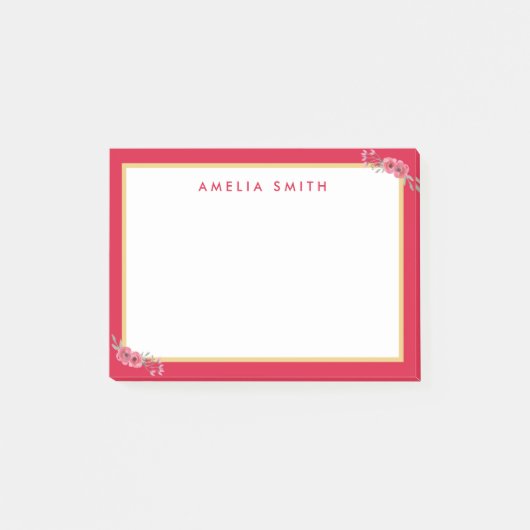 シックパーソナライズされたネーム縁どピックフラワー ポストイット (正面)