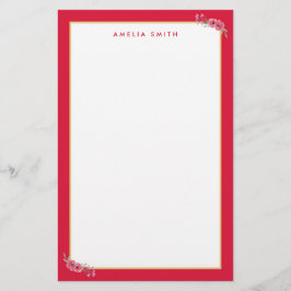 シックパーソナライズされたネーム縁どピックフラワー 便箋