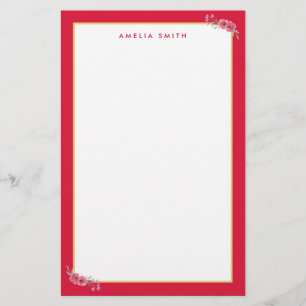 シックパーソナライズされたネーム縁どピックフラワー 便箋