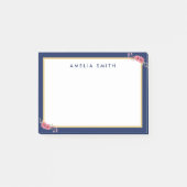 シックパーソナライズされたネーム青縁ど桃色の花 ポストイット (正面)