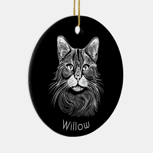 シックパーソナライズされたハンド描画ブラック&ホワイト セラミックオーナメント (右)